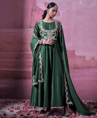 Chinon silk embroidery sequins work fullstitched gown with koti and dupatta     elegant ethnic wear set 6