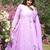 Faux blooming purple kali cut suit with sequins thread embroidery, stitched pants & dupatta set