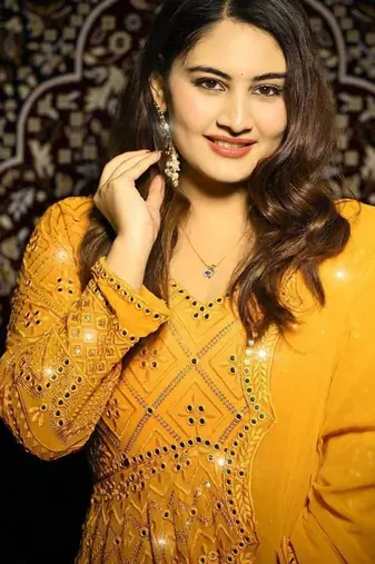 Faux blooming mustard yellow kali cut suit with sequins thread embroidery, stitched pants & dupatta set