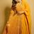 Faux blooming mustard yellow kali cut suit with sequins thread embroidery, stitched pants & dupatta set