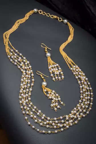 Antique 5 layered pearl mala set