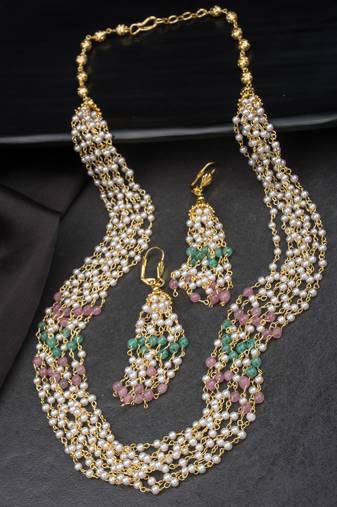 Antique 8 layered multicolored pearl mala set