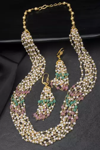 Antique 8 layered multicolored pearl mala set