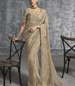 Beigesilk embroidered wedding wear saree