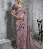 Lavender  silk embroidered wedding wear saree