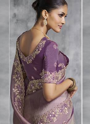 Lavender silk embroidered wedding wear saree 3
