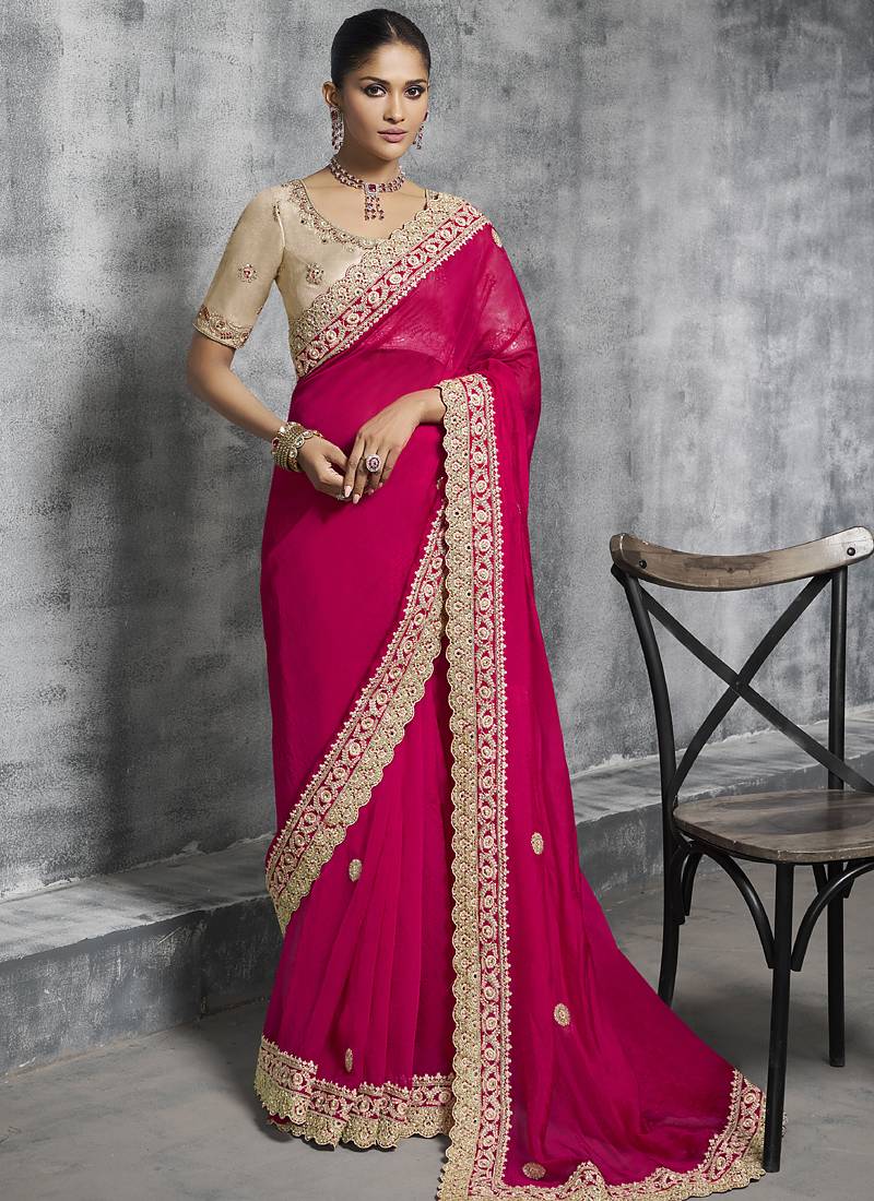 Red silk embroidered wedding wear saree