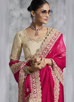 Red silk embroidered wedding wear saree 2