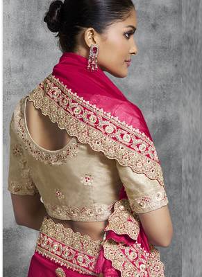 Red silk embroidered wedding wear saree 3