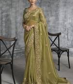 Mehndi  silk embroidered wedding wear saree