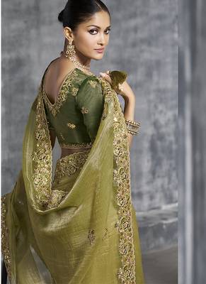 Mehndi silk embroidered wedding wear saree 3