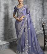 Lavender silk embroidered wedding wear saree