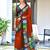 red soft cotton printed fancy saree with blouse