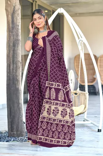 purple soft cotton printed fancy saree with blouse
