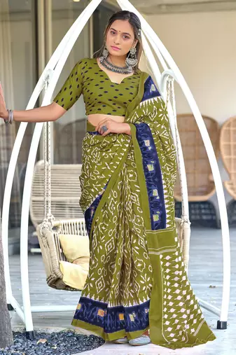 mehedi soft cotton printed fancy saree with blouse