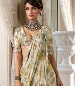 Ivory floral printed chiffon saree