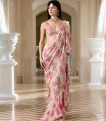 Pink embroidered georgette saree