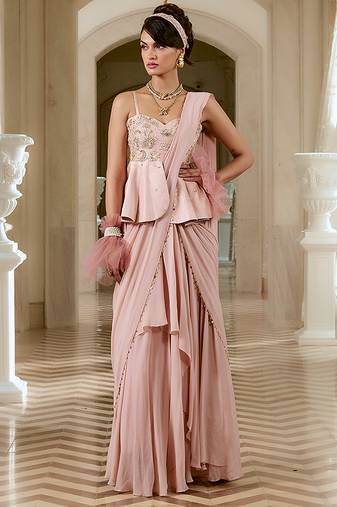 Pink embroidered georgette saree