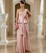 Pink embroidered georgette saree