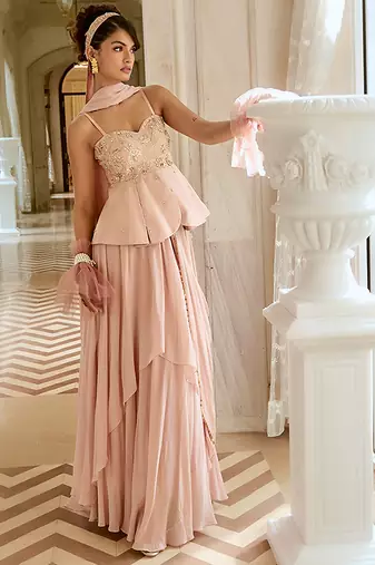 Pink embroidered georgette saree