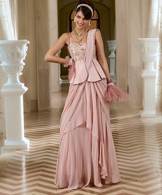 Pink embroidered georgette saree 5