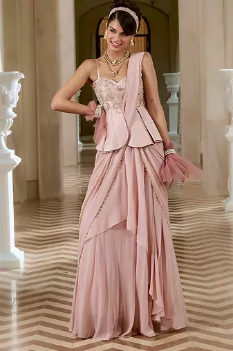 Pink embroidered georgette saree