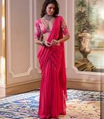 Pink embroidered chiffon saree