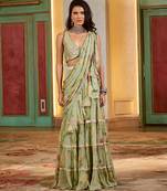 Green floral printed chiffon saree