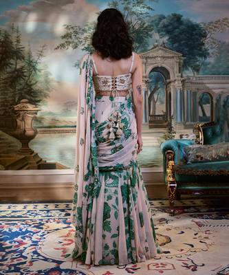 Ivory floral printed georgette saree 2