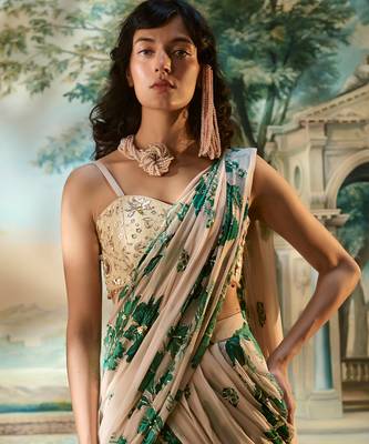 Ivory floral printed georgette saree 3