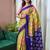 navy blue mulmul cotton printed fancy saree with blouse