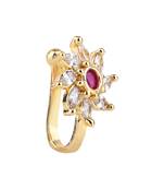 Gold plated floral shaped cubic zirconia american diamond clip on non piercing pressing type nose pin, stud for women