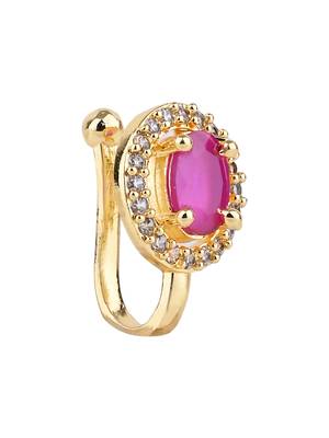 Gold plated clip on non piercing pressing type stone nose pin, nose ring stud for women  1