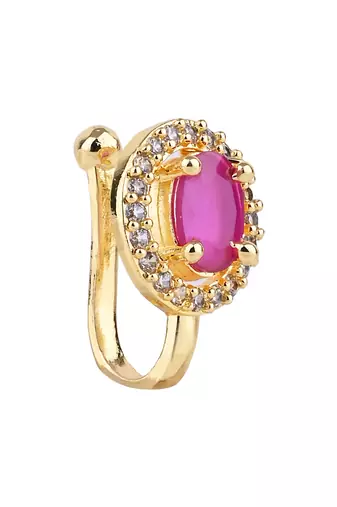 Gold plated clip on non piercing pressing type stone nose pin, nose ring stud for women 