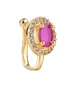 Gold plated clip on non piercing pressing type stone nose pin, nose ring stud for women 