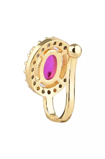 Gold plated clip on non piercing pressing type stone nose pin, nose ring stud for women 