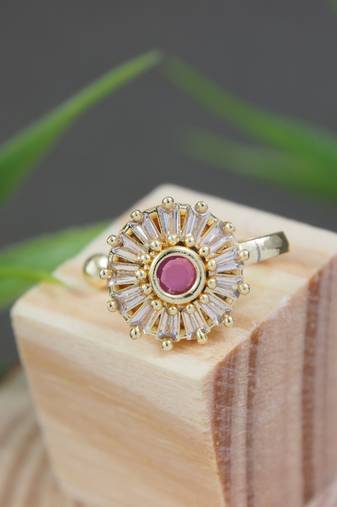 Gold plated clip on non piercing pressing type stone nose pin, stud for women 