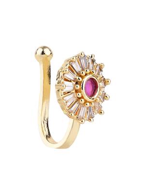 Gold plated clip on non piercing pressing type stone nose pin, stud for women  2