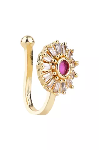 Gold plated clip on non piercing pressing type stone nose pin, stud for women 
