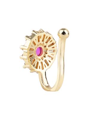 Gold plated clip on non piercing pressing type stone nose pin, stud for women  3