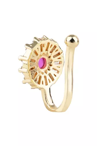 Gold plated clip on non piercing pressing type stone nose pin, stud for women 