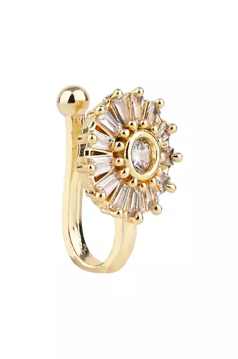 Gold plated clip on non piercing pressing type stone nose pin, stud for women 