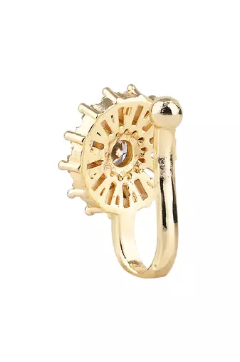 Gold plated clip on non piercing pressing type stone nose pin, stud for women 
