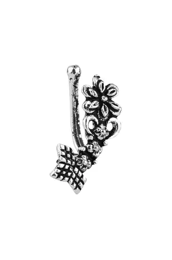 Navratri ethnic silver oxidized non piercing pressing type nosepins for women 