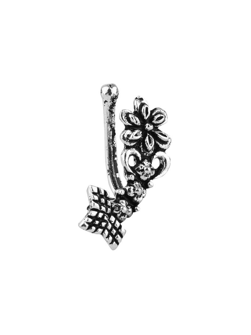Navratri ethnic silver oxidized non piercing pressing type nosepins for women 