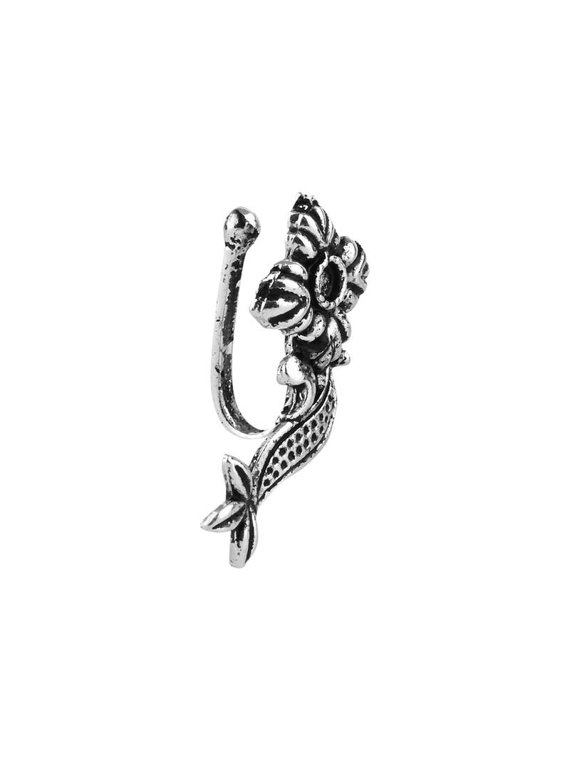 Navratri ethnic silver oxidized non piercing pressing type nosepins for women 
