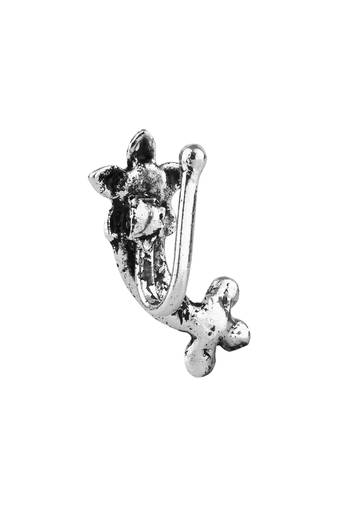 Navratri ethnic silver oxidized non piercing pressing type nosepins for women 