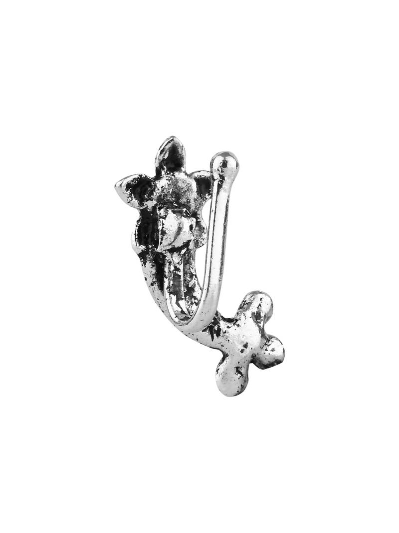 Navratri ethnic silver oxidized non piercing pressing type nosepins for women 