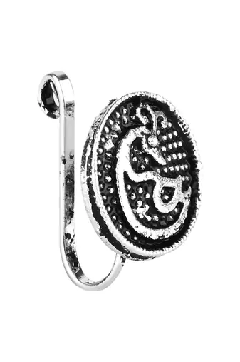 Navratri ethnic silver plated clip on non piercing pressing type nose pin, nose ring stud for women 