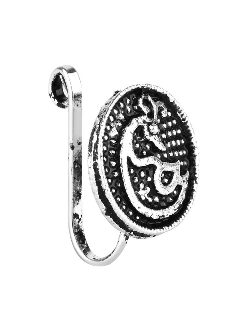 Navratri ethnic silver plated clip on non piercing pressing type nose pin, nose ring stud for women 